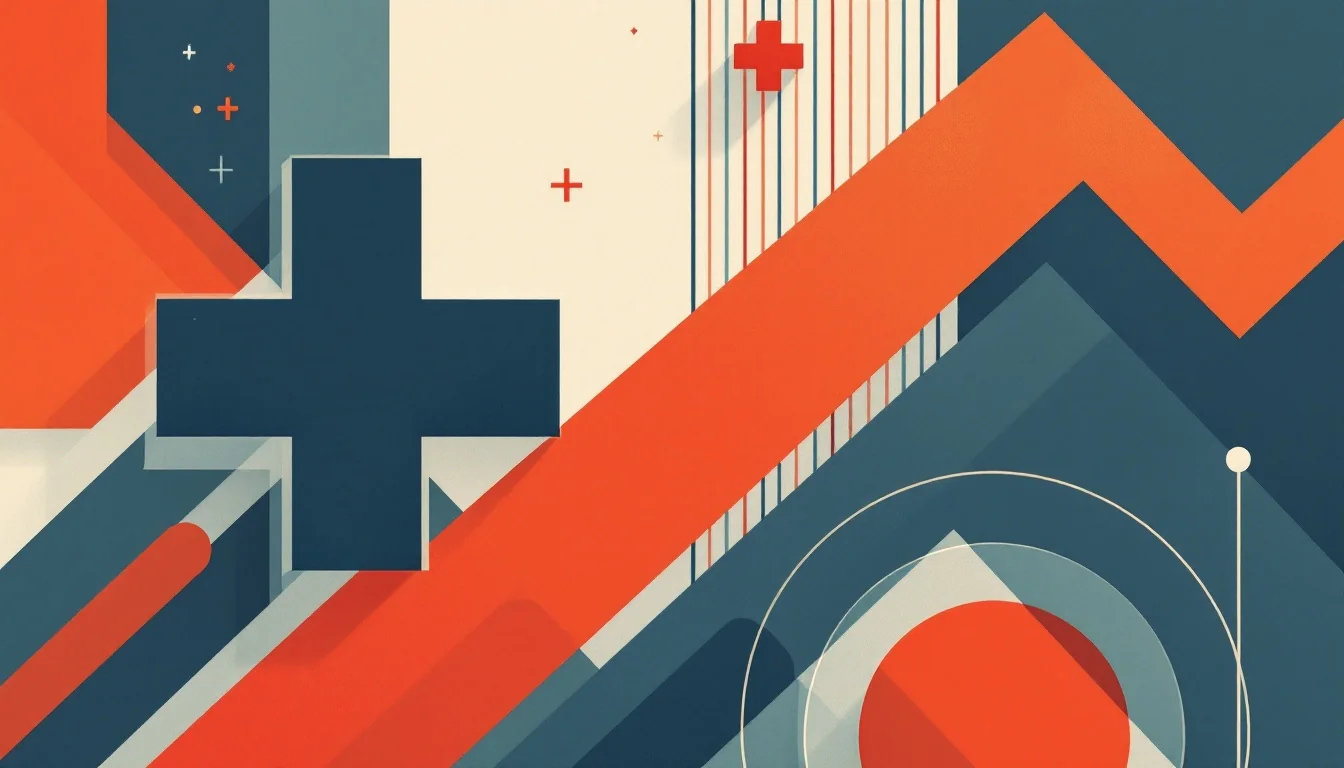 Geometric public health advisory poster with warning symbols