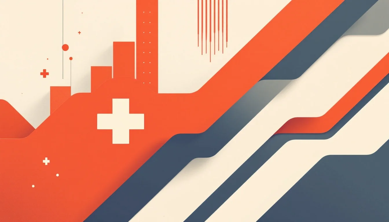 Geometric public health advisory graphic with warning symbols