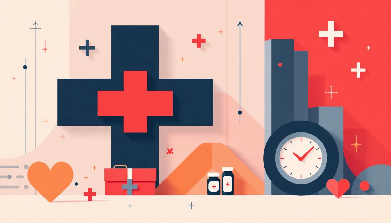 Geometric public health advisory illustration with first-aid cross and statistical bars