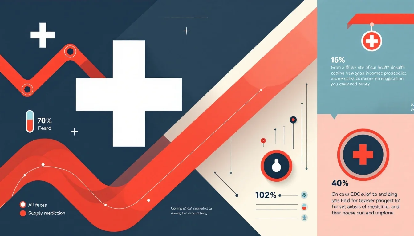 Geometric public health advisory graphic with warning symbols