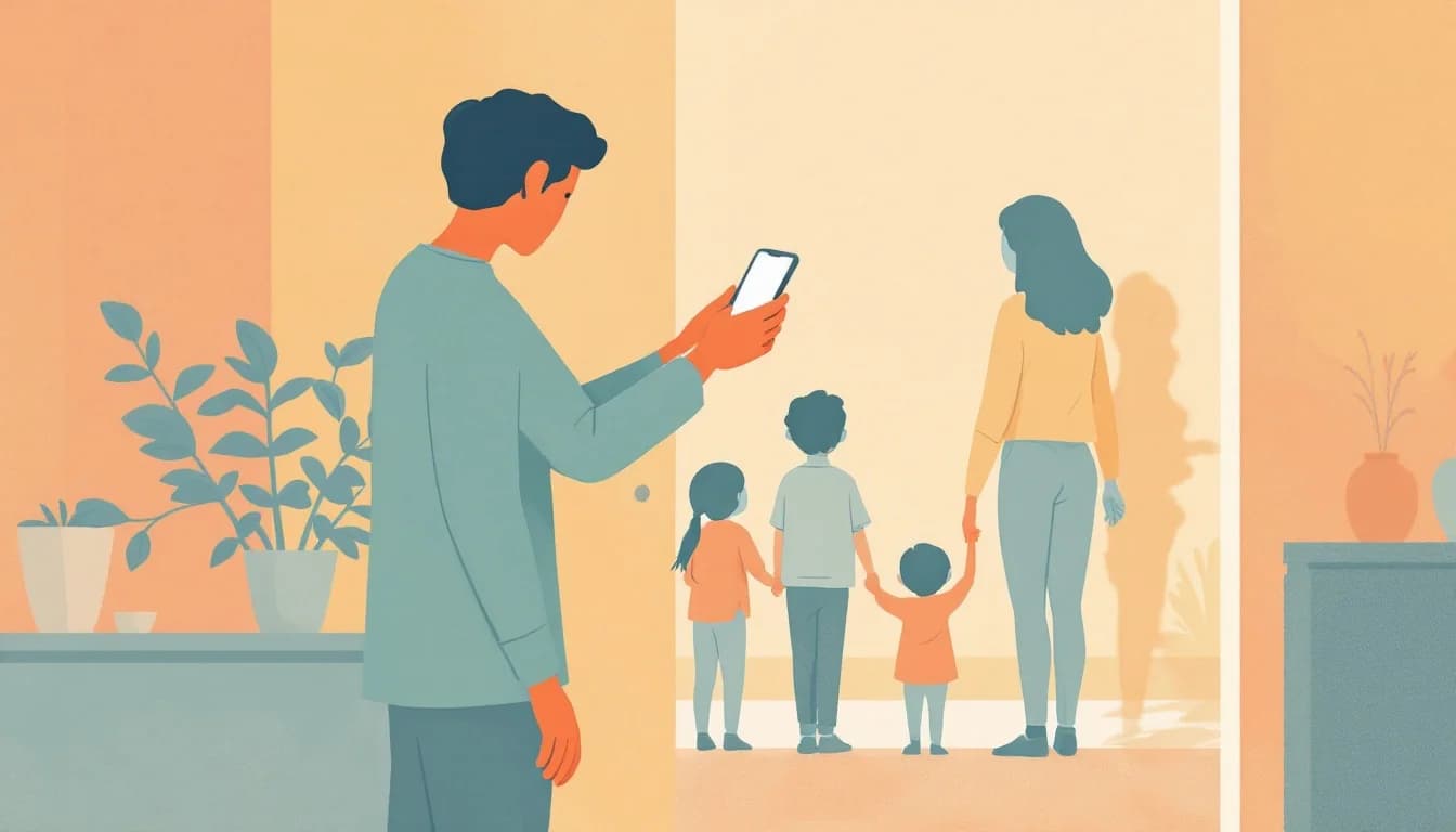 Family member making a supportive phone call in a calm home setting