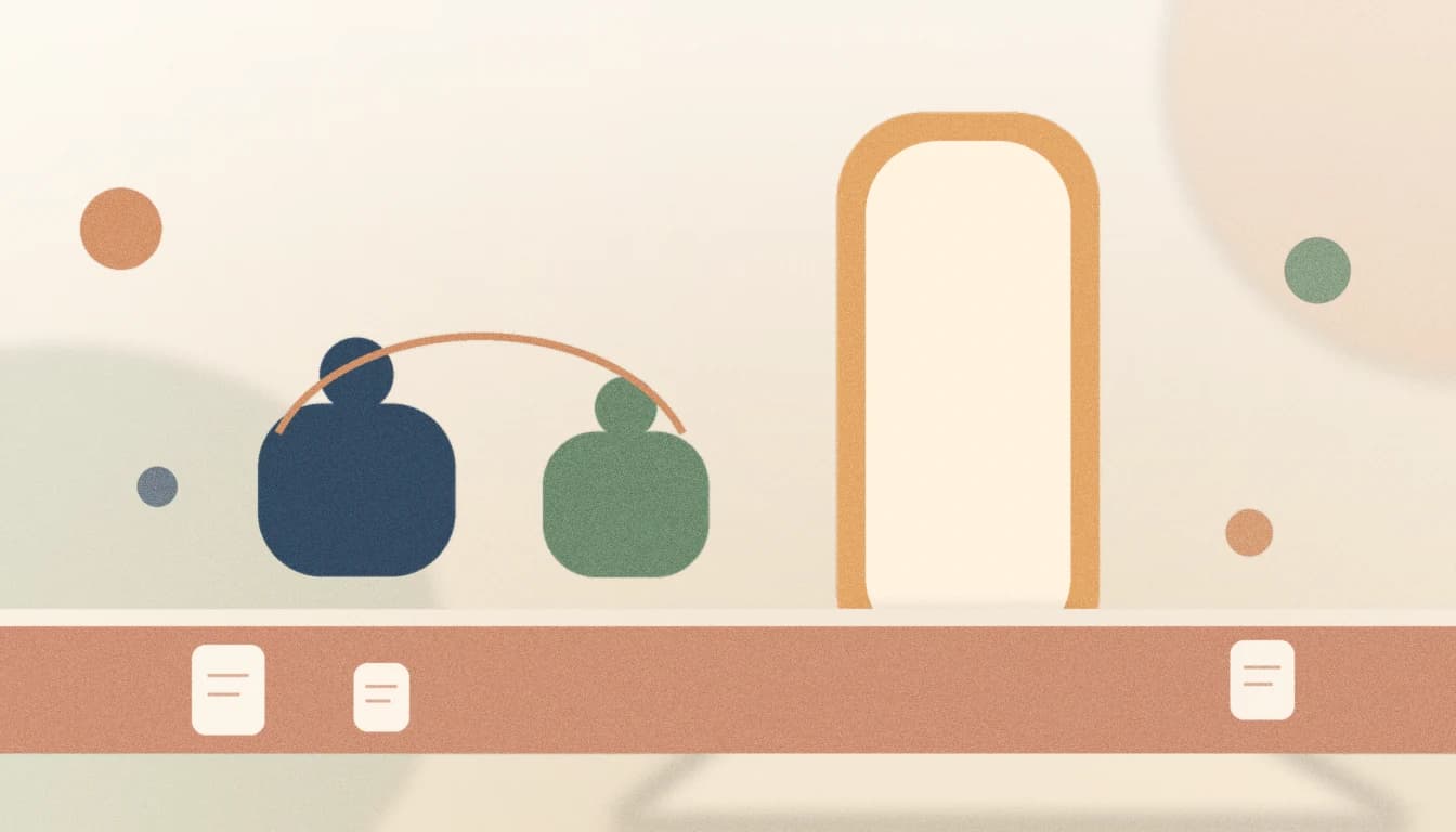 Warm editorial illustration of a road at dusk, a folded document, a key, and a doorway with light in it