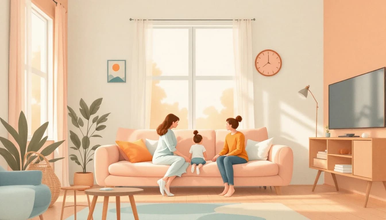 Warm, welcoming home interior with soft natural light and comfortable seating suggesting peace and stability