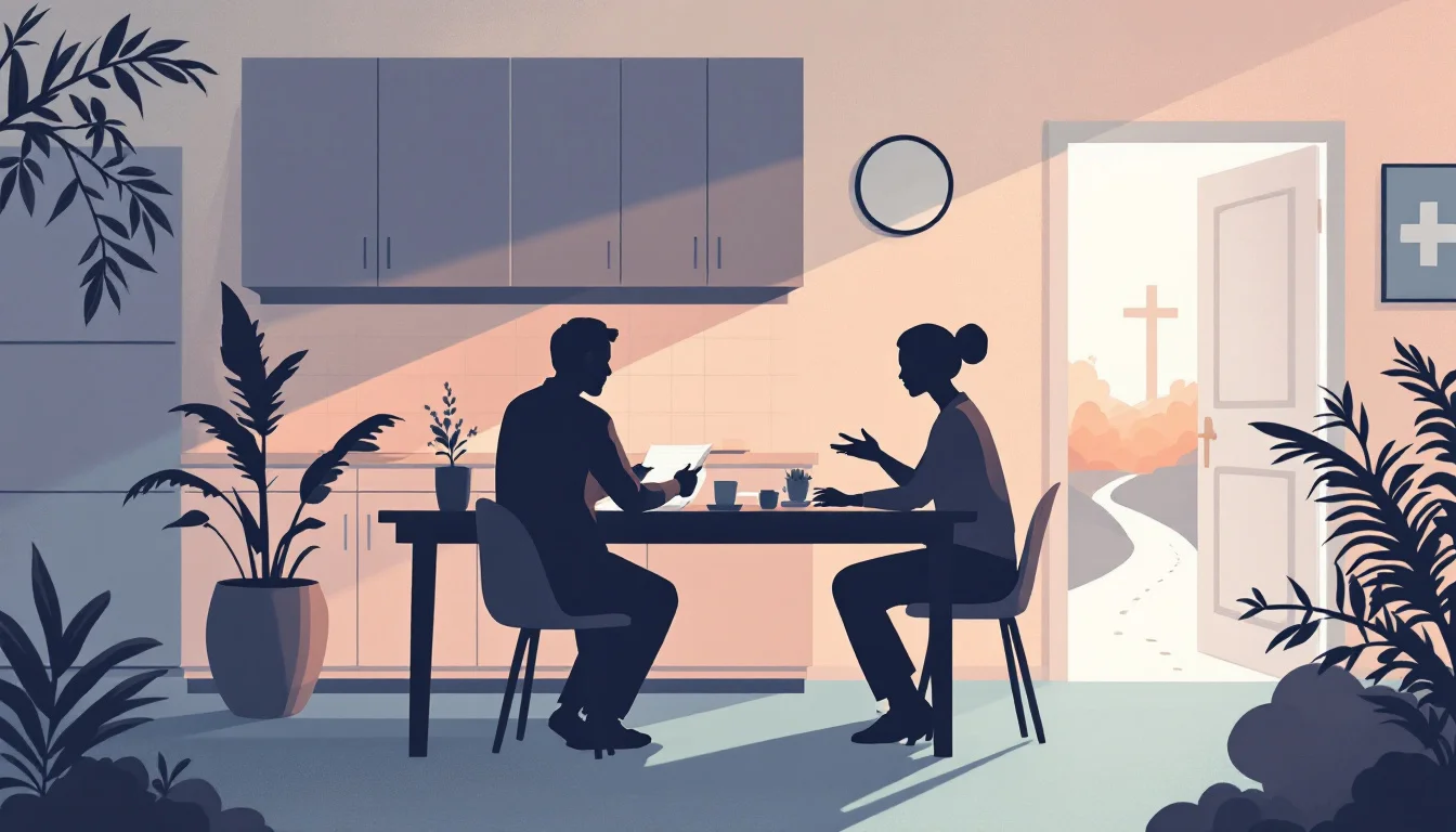 Family reviewing treatment options together at a table with supportive atmosphere
