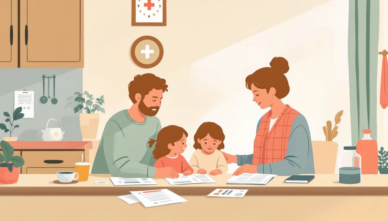 Family reviewing healthcare documents together at home