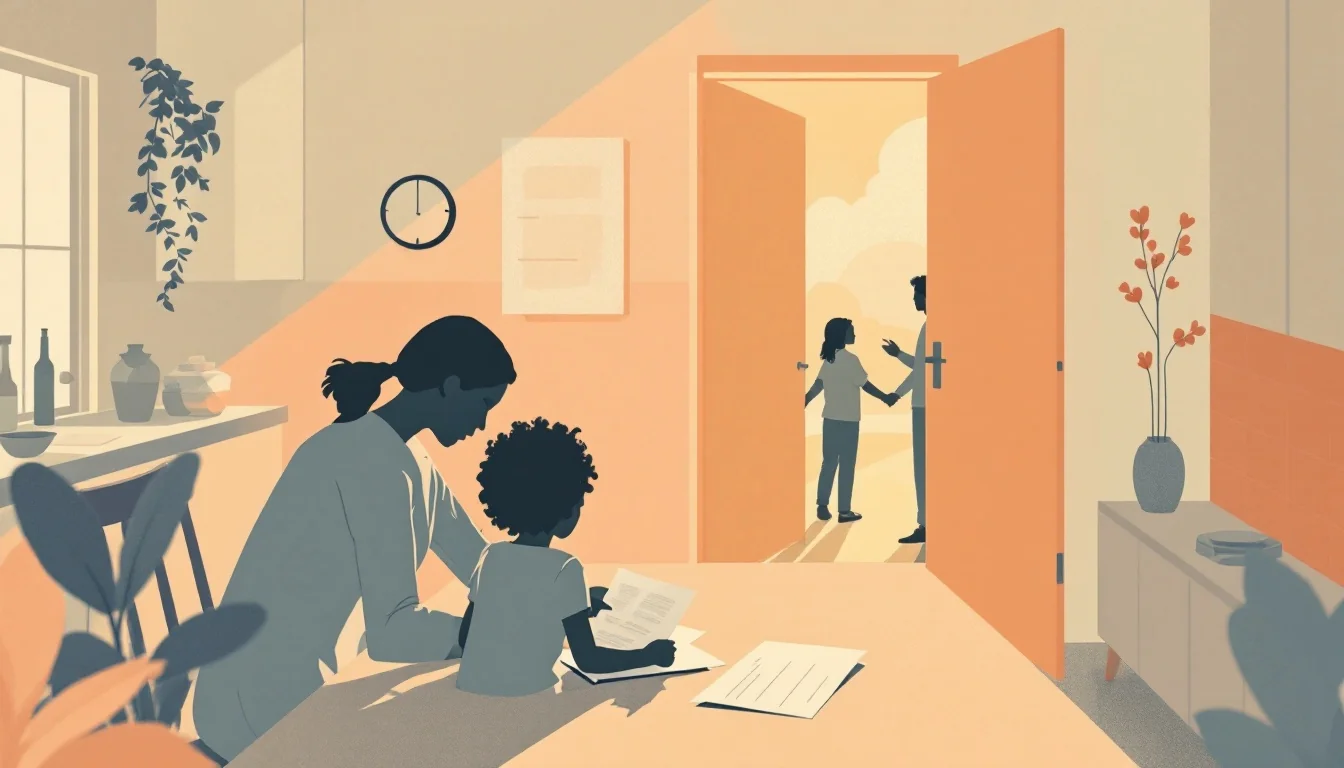Family preparing documents together at home, supportive atmosphere