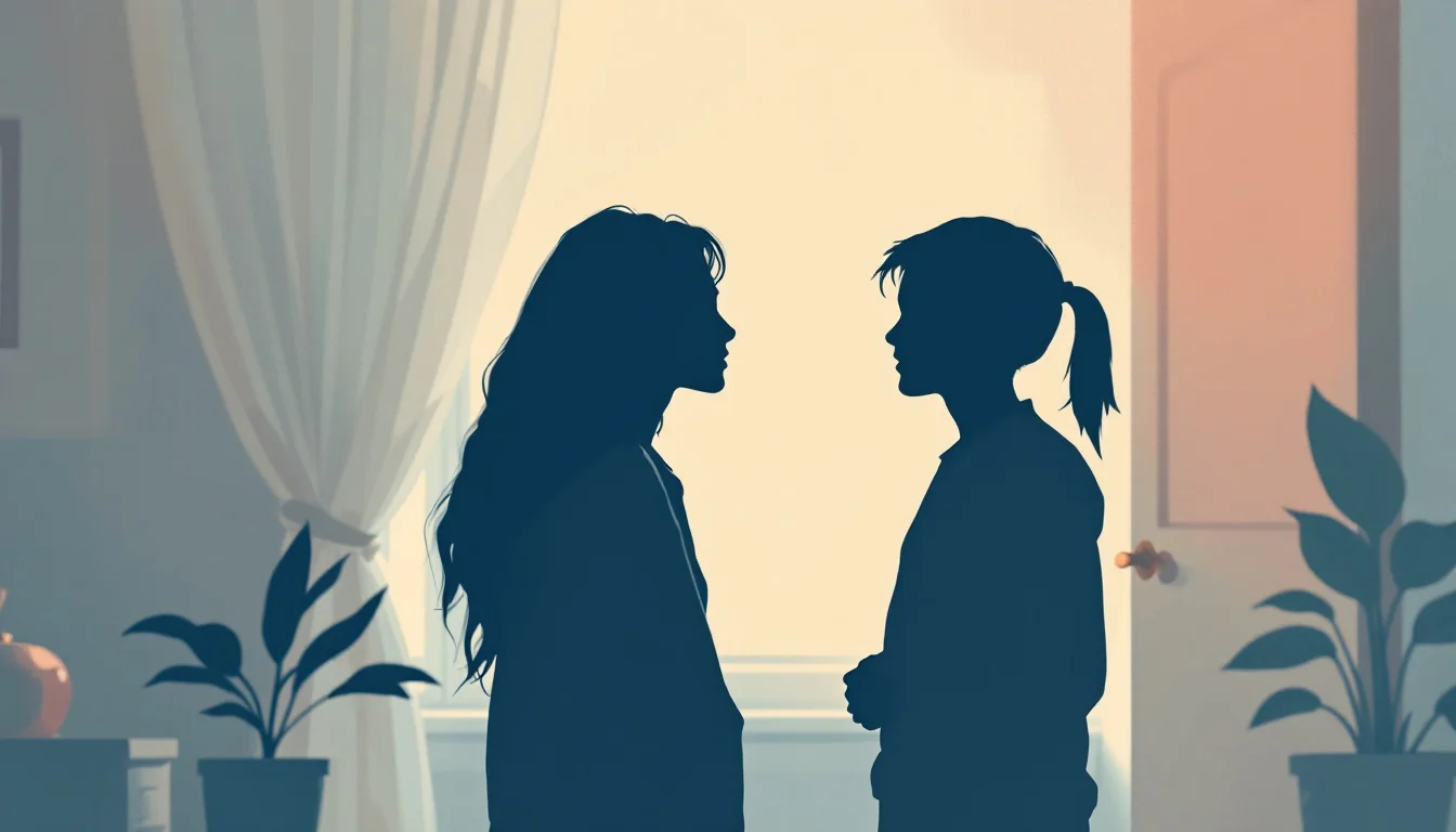 Parent and teenager having a calm conversation at home