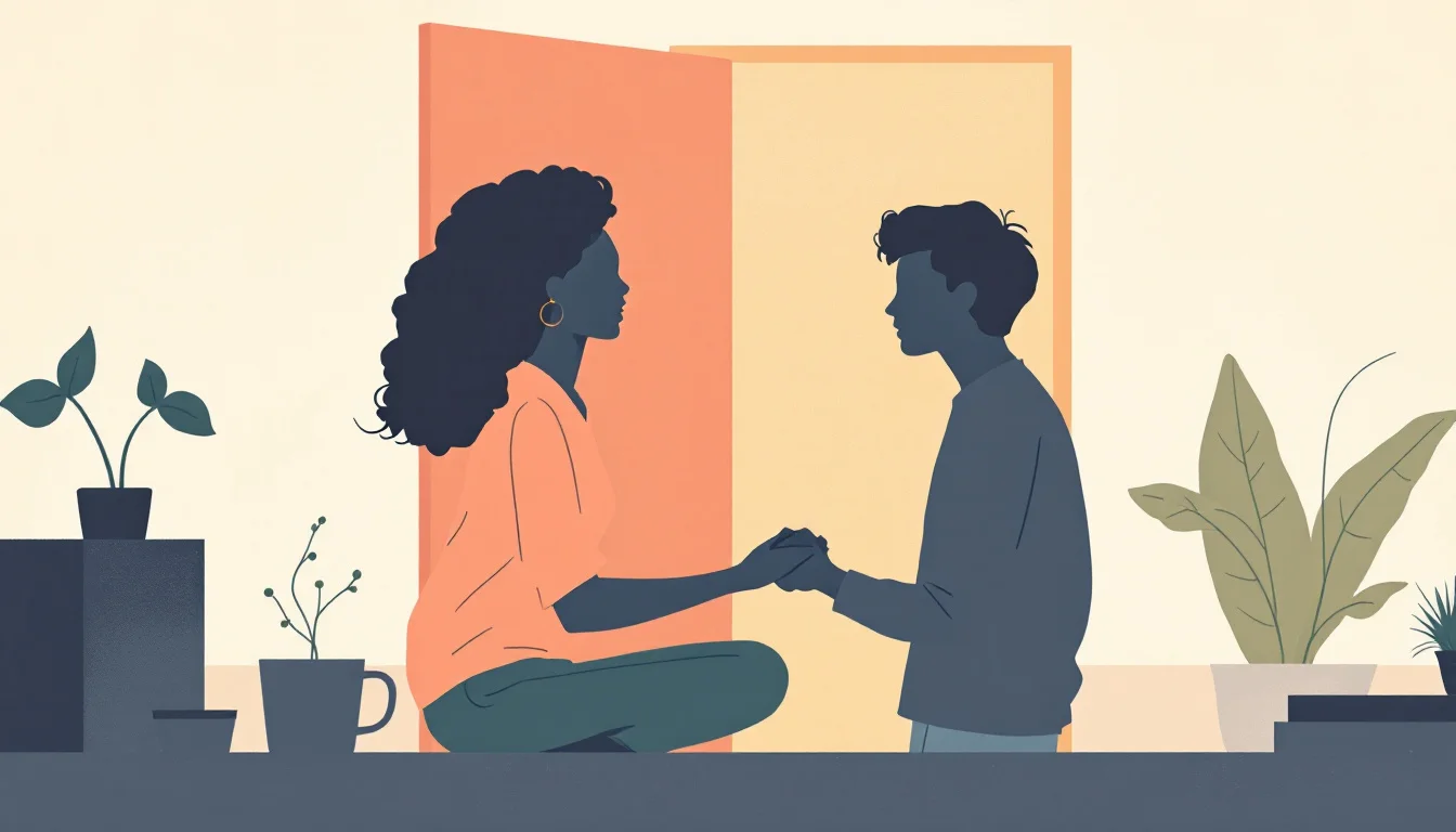 Parent and teenager having a supportive conversation at home