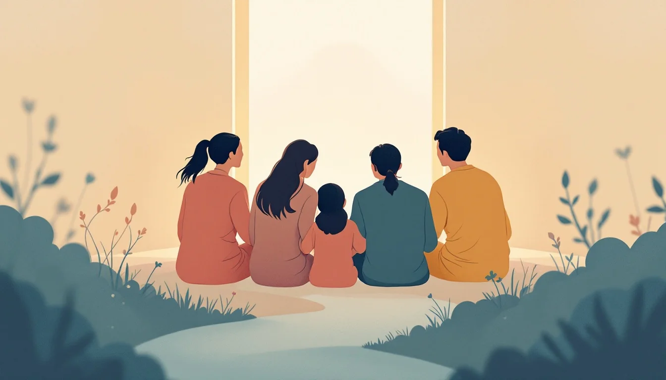 Family sitting together in a circle during a therapy session, showing support and connection