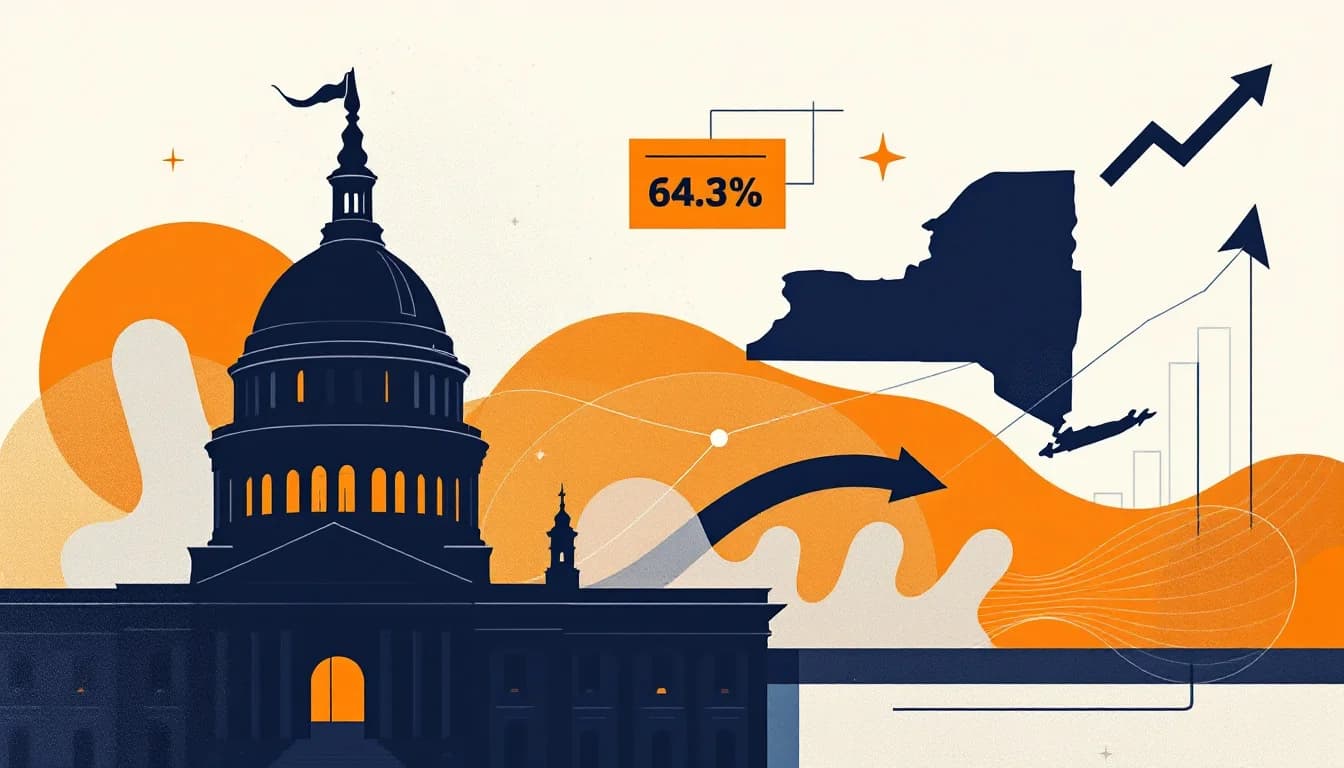 New York State Capitol building with healthcare network imagery