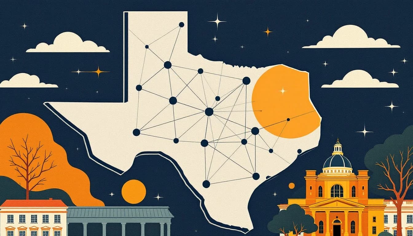 Texas state capitol with healthcare network imagery