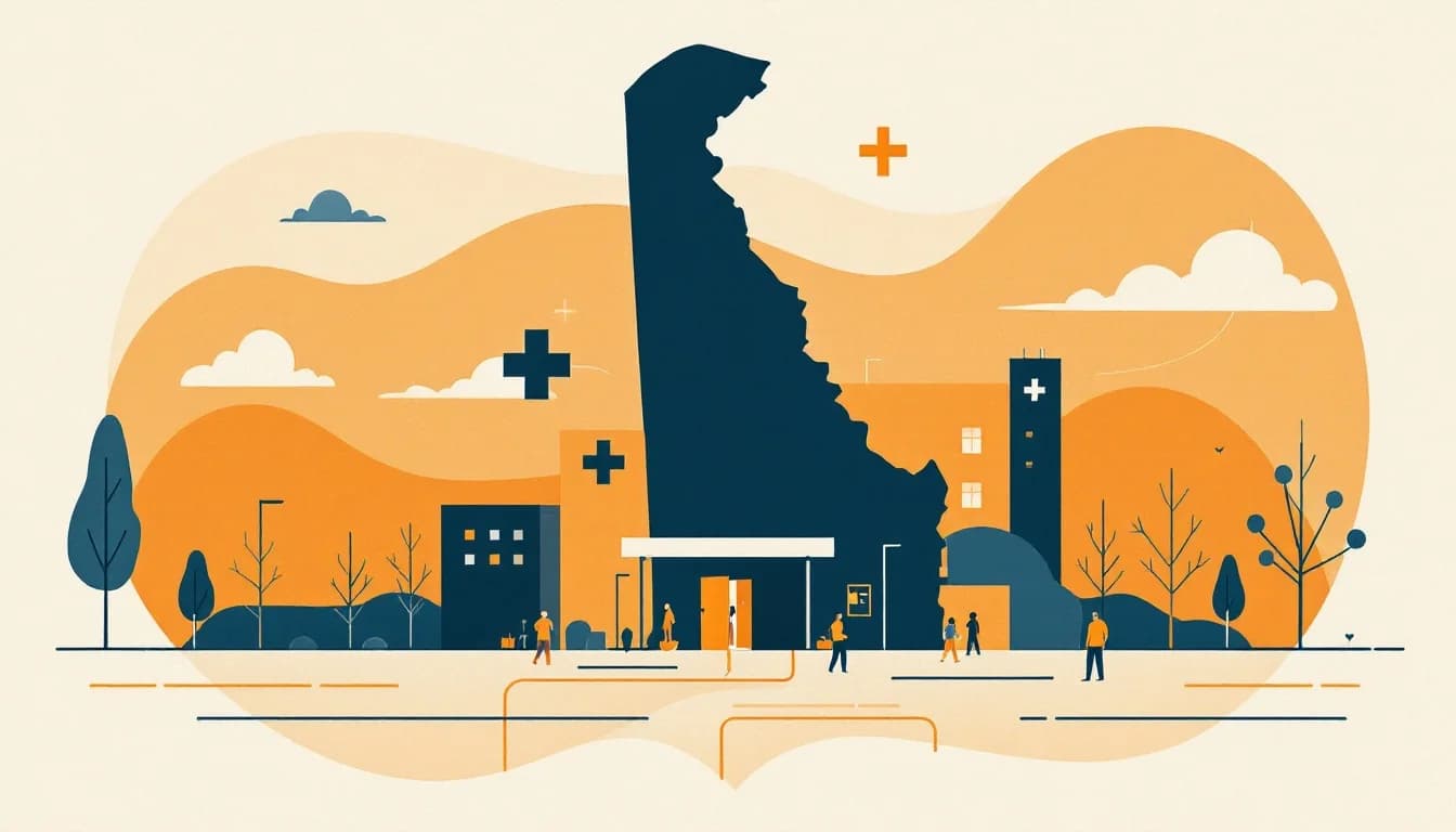 Delaware state capitol with healthcare coordination imagery