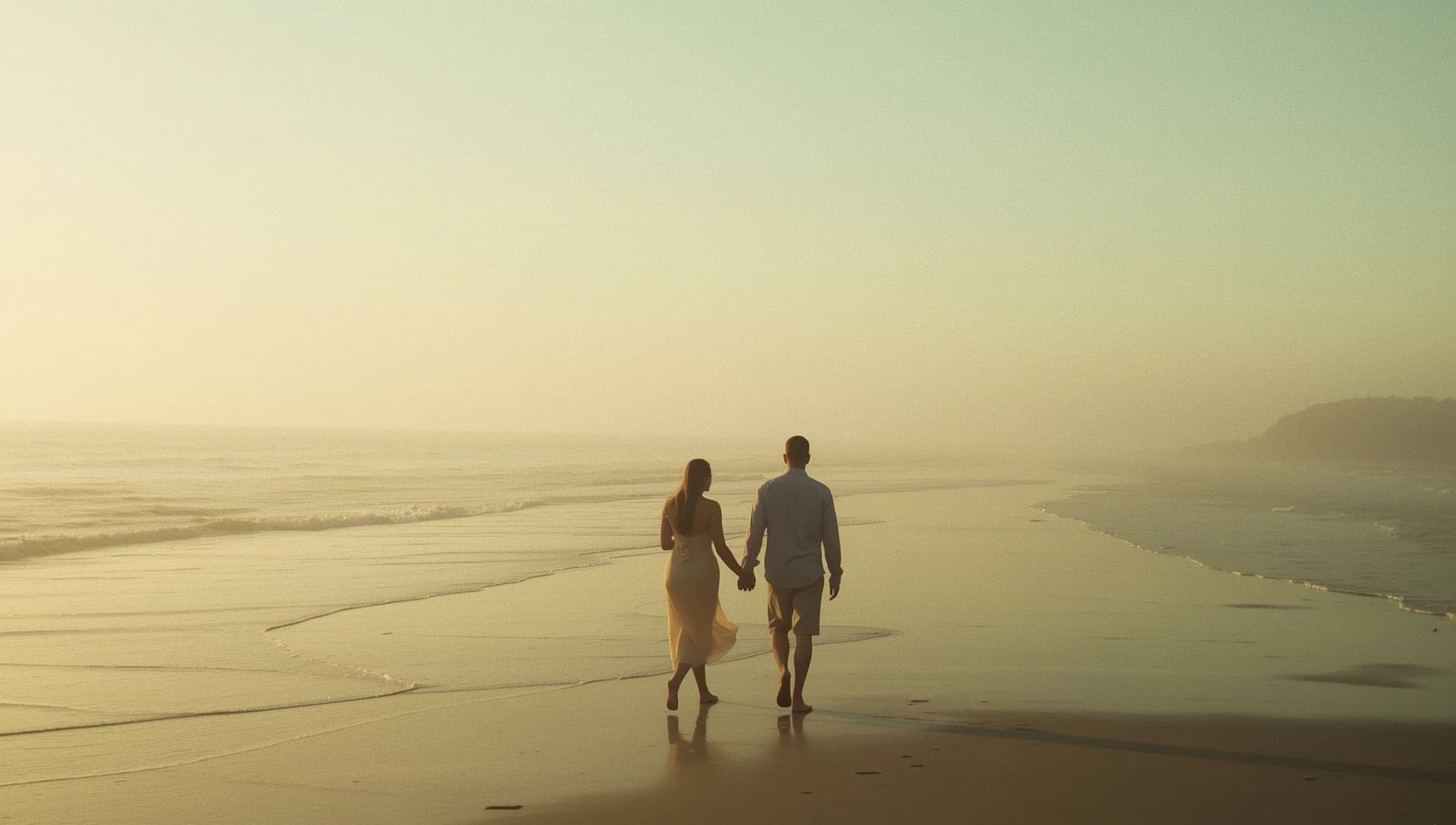Couple walking on beach at sunset - starting the recovery journey together