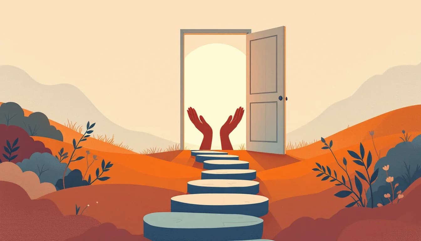 Pathway continuing forward with supportive elements, representing ongoing recovery journey