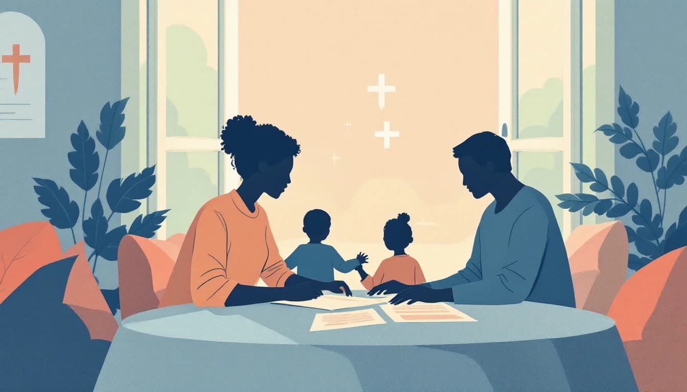 Family reviewing treatment center options together at a table with documents