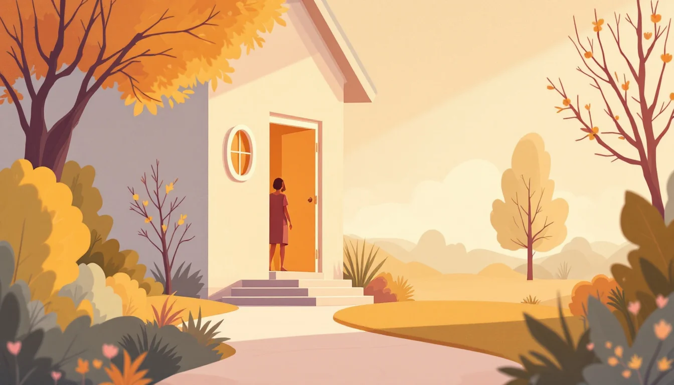 Welcoming home entrance with supportive community imagery
