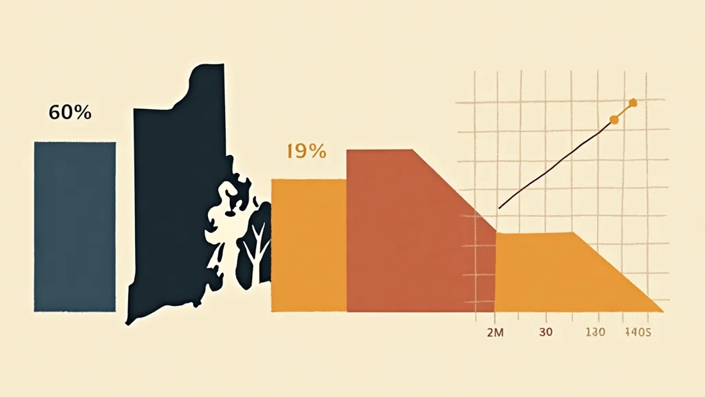 Rhode Island state outline with declining statistical pattern, contemporary editorial style