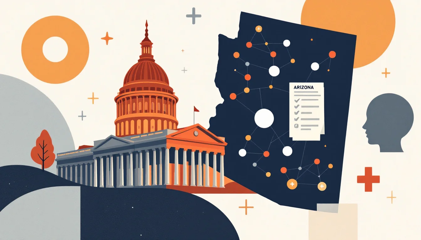 Arizona state capitol with healthcare network imagery