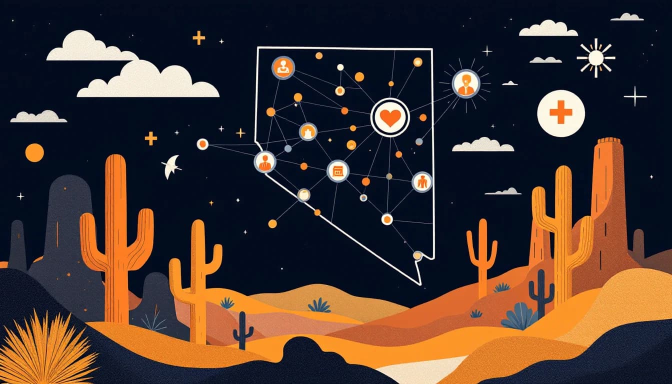 Nevada state capitol with healthcare and community support imagery