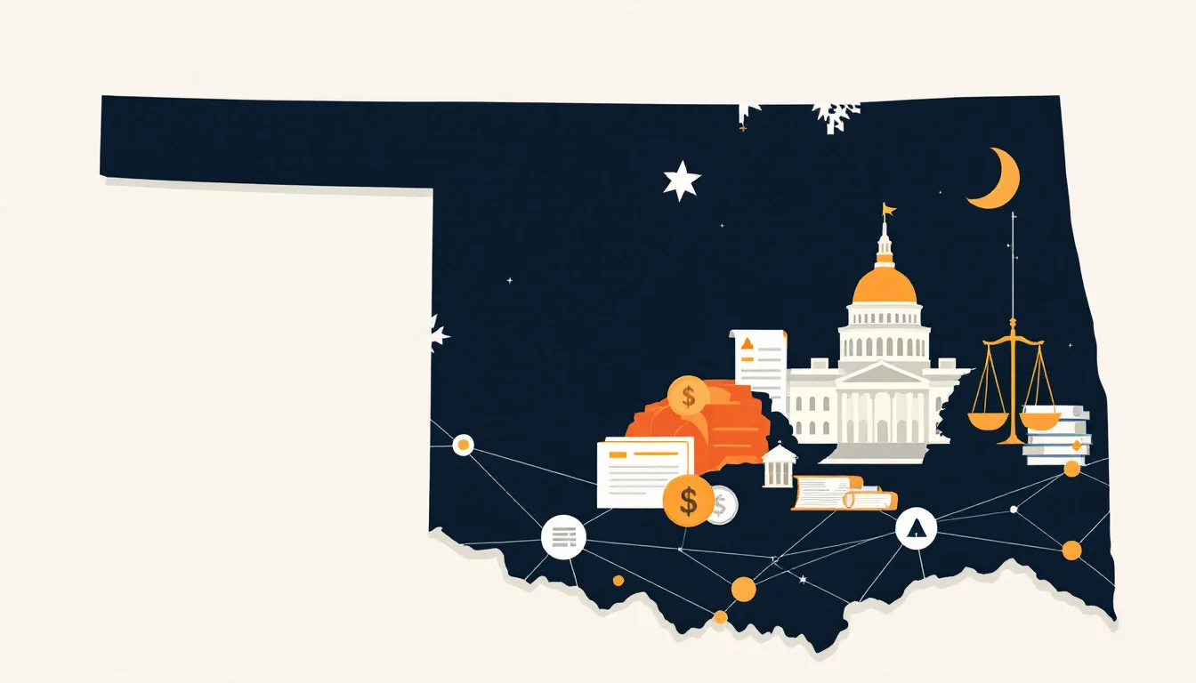 Oklahoma state capitol building with justice scales symbol