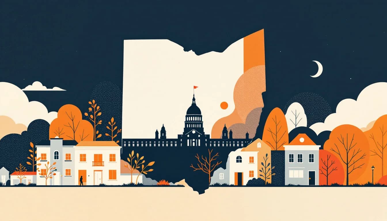 Ohio statehouse with recovery housing support imagery